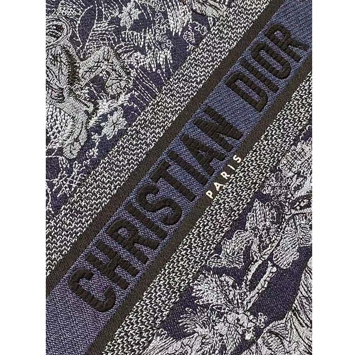 Dior Unisex CD Medium Book Tote Denim Blue Toile De Jouy Embroidery