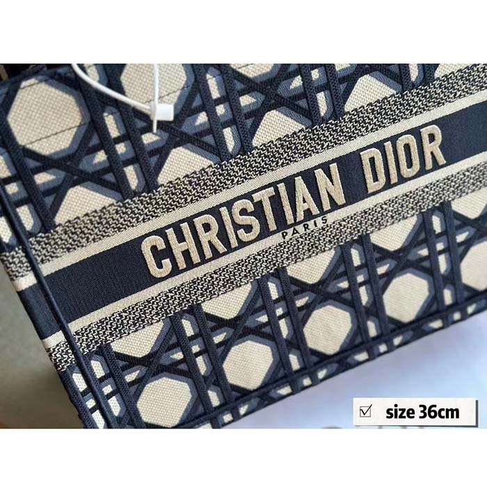Dior Unisex CD Medium Dior Book Tote Beige Blue Macrocannage Embroidery