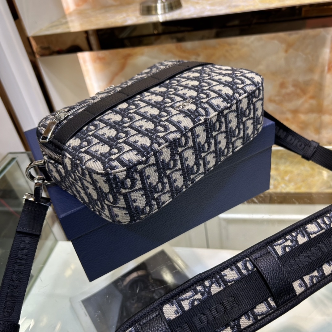 Dior Unisex CD Mini Safari Bag Strap Beige Black Dior Oblique Jacquard