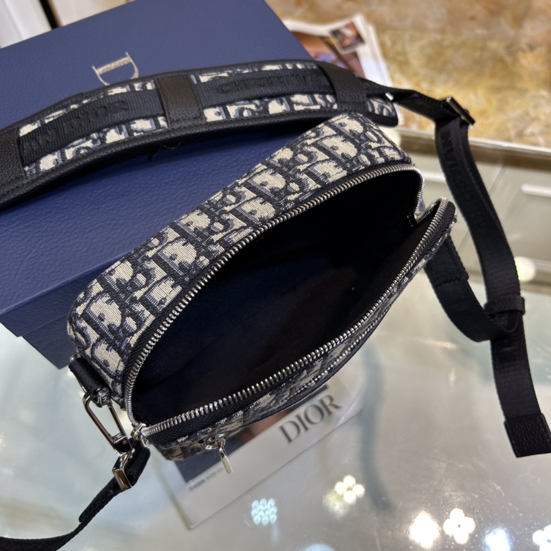 Dior Unisex CD Mini Safari Bag Strap Beige Black Dior Oblique Jacquard