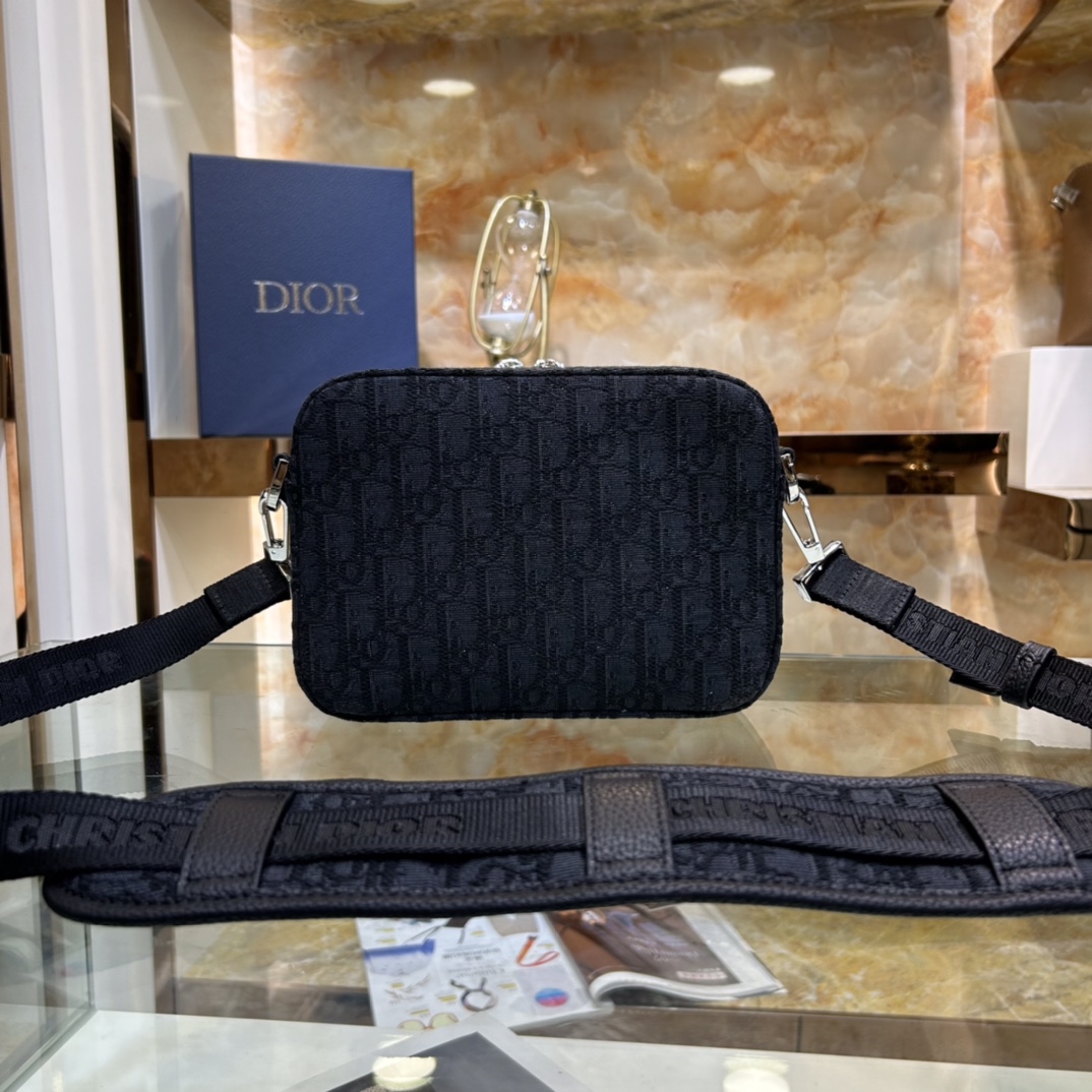 Dior Unisex CD Mini Safari Bag Strap Black Dior Oblique Jacquard
