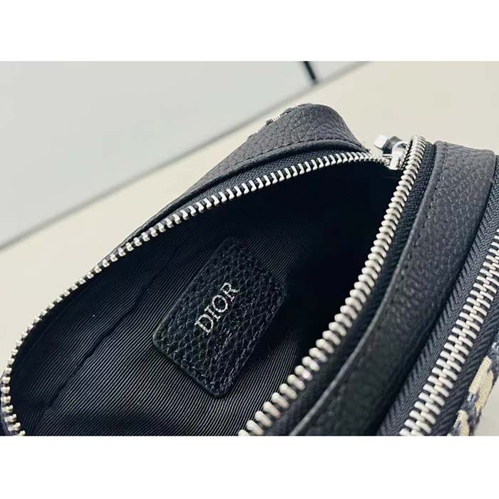 Dior Unisex CD Pouch Strap Beige Black Dior Oblique Jacquard Double Zipped Pocket