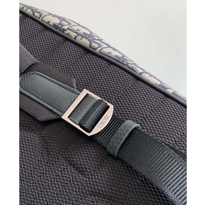 Dior Unisex CD Saddle Backpack Beige Black Dior Oblique Jacquard Black Grained Calfskin