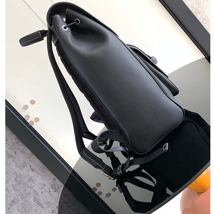 Dior Unisex CD Saddle Backpack Black Grained Calfskin Leather Top Handle