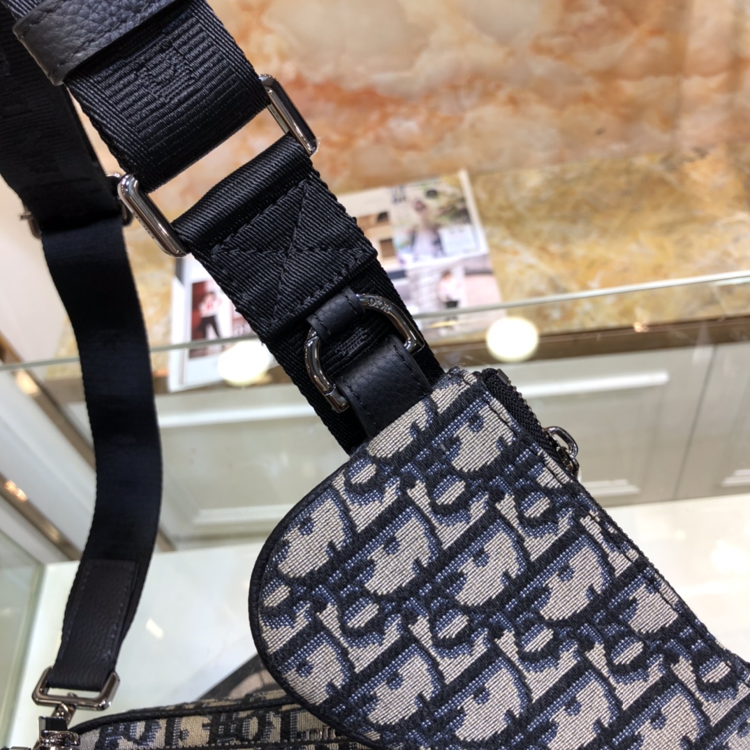 Dior Unisex CD Saddle Triple Pouch Beige Black Dior Oblique Jacquard