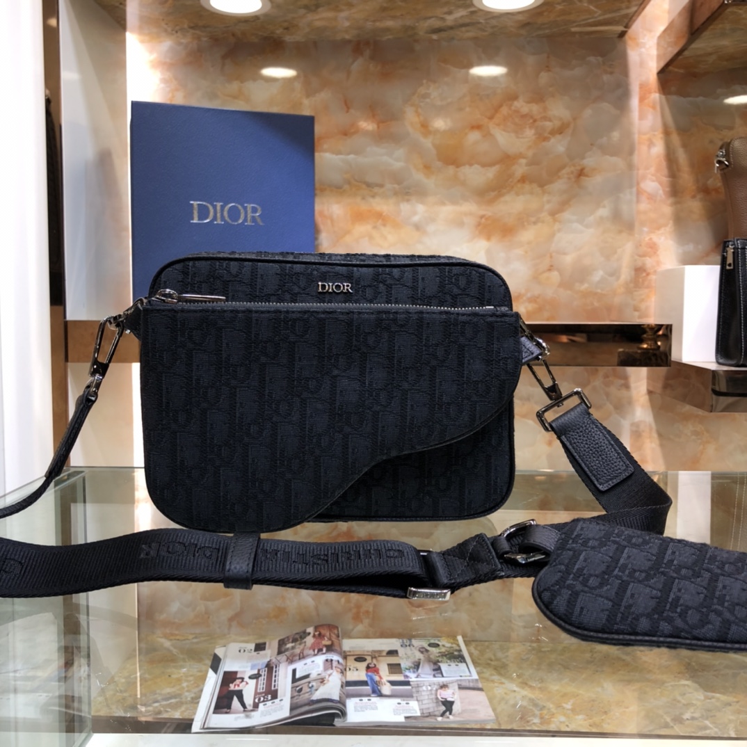 Dior Unisex CD Saddle Triple Pouch Black Dior Oblique Jacquard