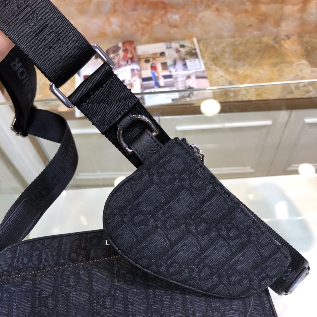Dior Unisex CD Saddle Triple Pouch Black Dior Oblique Jacquard