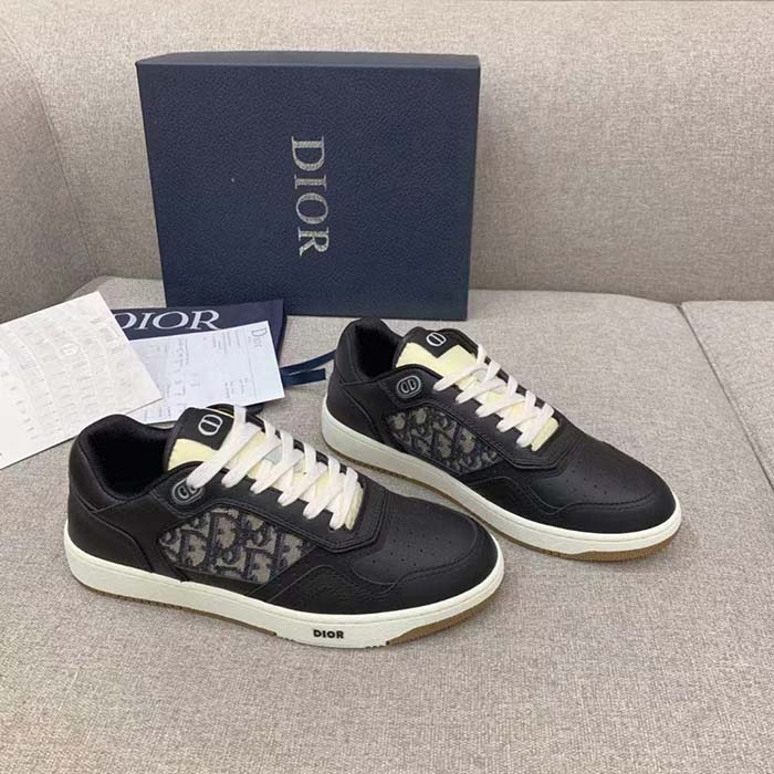 Dior Unisex Shoes CD B27 Low-Top Sneaker Black Smooth Calfskin Beige Black Oblique Jacquard
