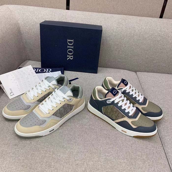 Dior Unisex Shoes CD B27 Low-Top Sneaker Brown Deep Gray Smooth Calfskin Oblique Galaxy Leather