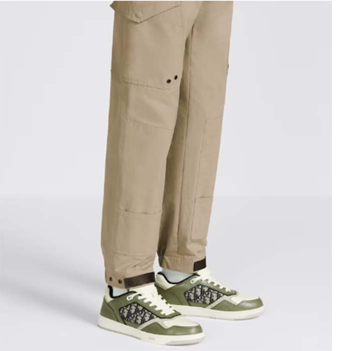 Dior Unisex Shoes CD B27 Low-Top Sneaker Olive Cream Smooth Calfskin Beige Black Oblique Jacquard