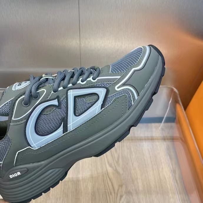 Dior Unisex Shoes CD B30 Sneaker Olive Mesh Technical Fabric