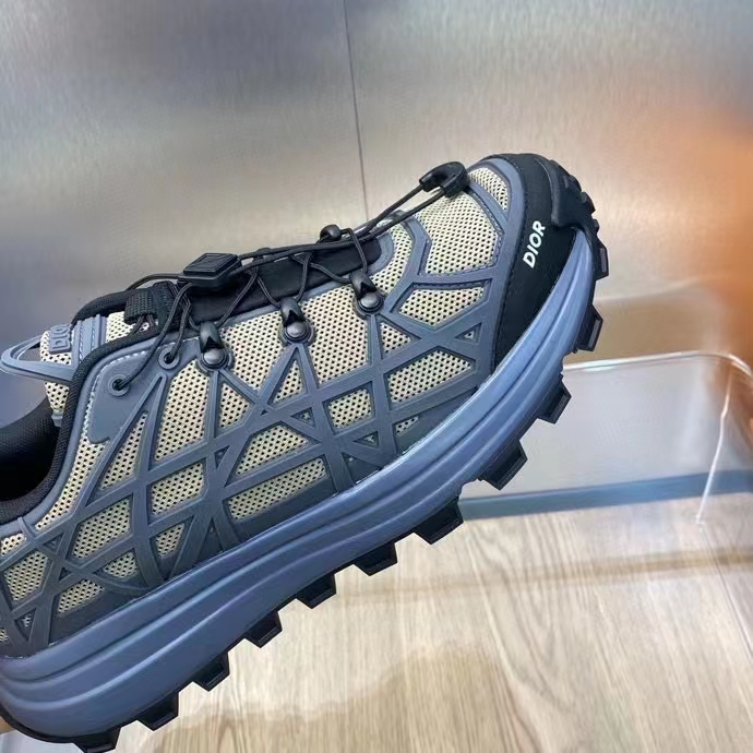 Dior Unisex Shoes CD B31 Runner Sneaker Brown Technical Mesh Deep Gray Rubber Warped Cannage