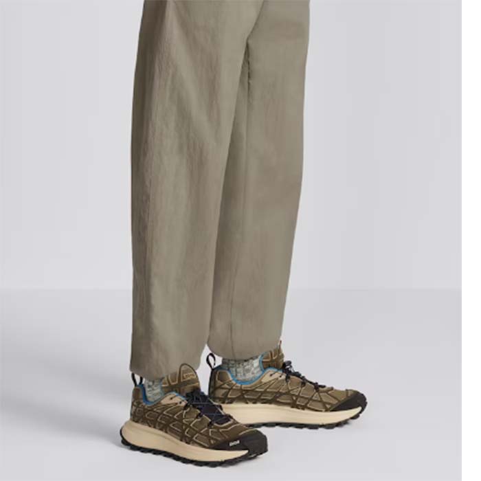 Dior Unisex Shoes CD B31 Runner Sneaker Brown Technical Mesh Khaki Rubber Warped Cannage