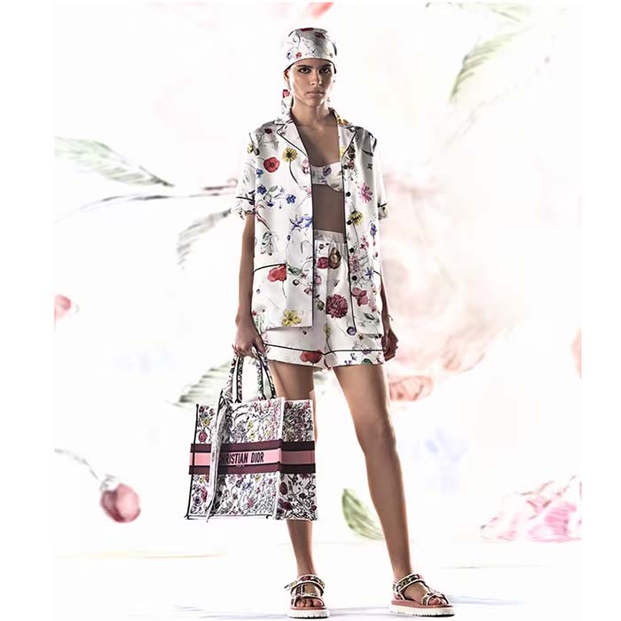 Dior Women CD Large Book Tote White Multicolor Florilegio Embroidery