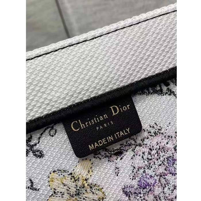 Dior Women CD Large Book Tote White Multicolor Florilegio Embroidery