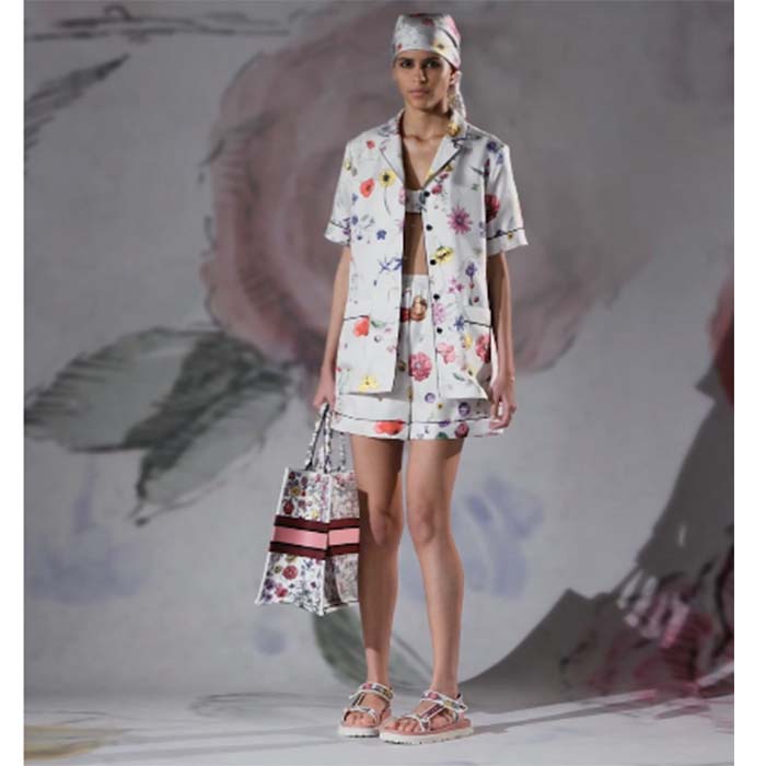 Dior Women CD Large Book Tote White Multicolor Florilegio Embroidery