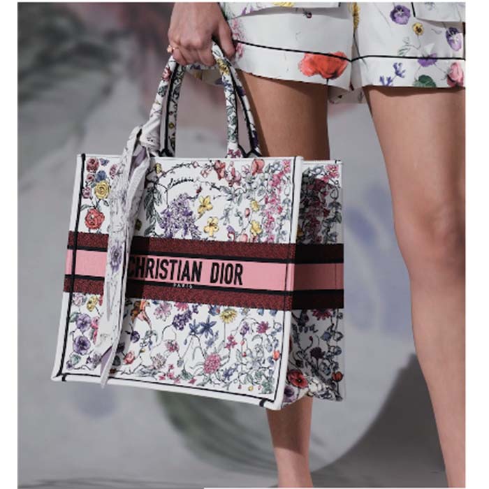 Dior Women CD Large Book Tote White Multicolor Florilegio Embroidery