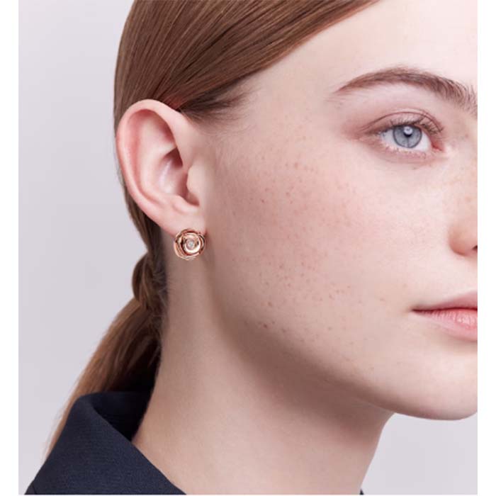 dior women cd large rose dior couture earrings pink gold Di*m*nds 0.14 ct