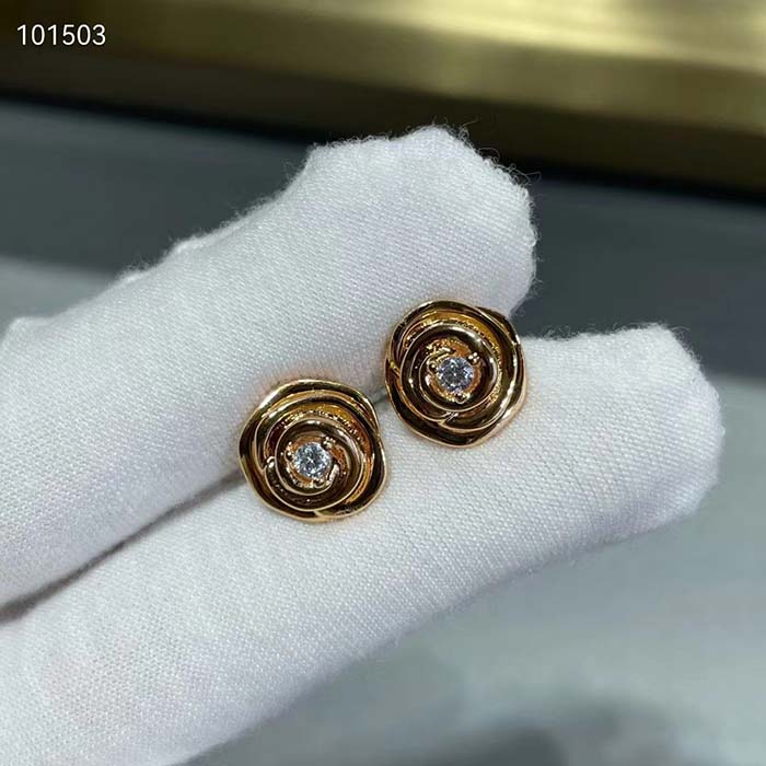 dior women cd large rose dior couture earrings pink gold Di*m*nds 0.14 ct