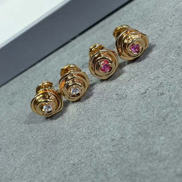 dior women cd large rose dior couture earrings pink gold Di*m*nds 0.14 ct