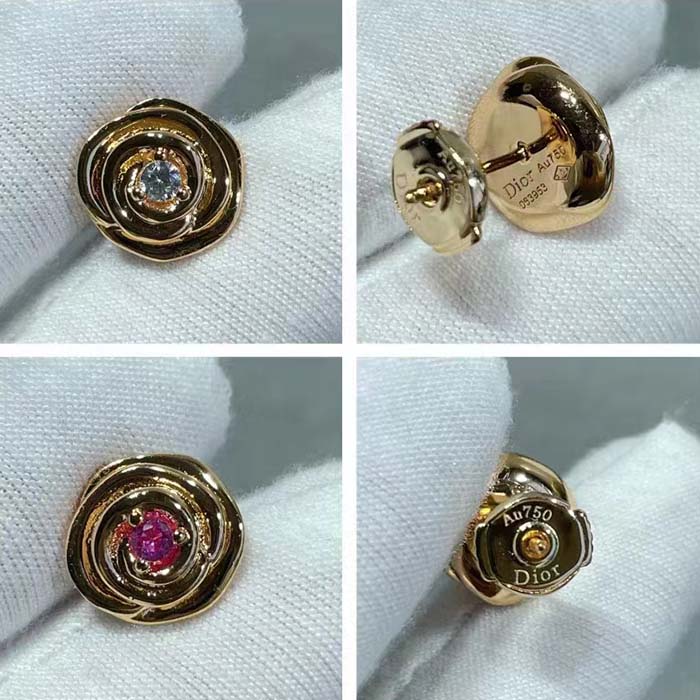 dior women cd large rose dior couture earrings pink gold Di*m*nds 0.14 ct