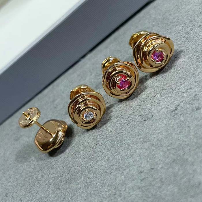 dior women cd large rose dior couture earrings pink gold Di*m*nds 0.14 ct