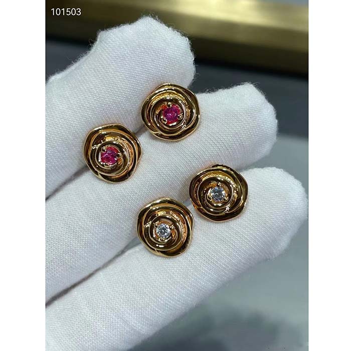 dior women cd large rose dior couture earrings pink gold Di*m*nds 0.14 ct