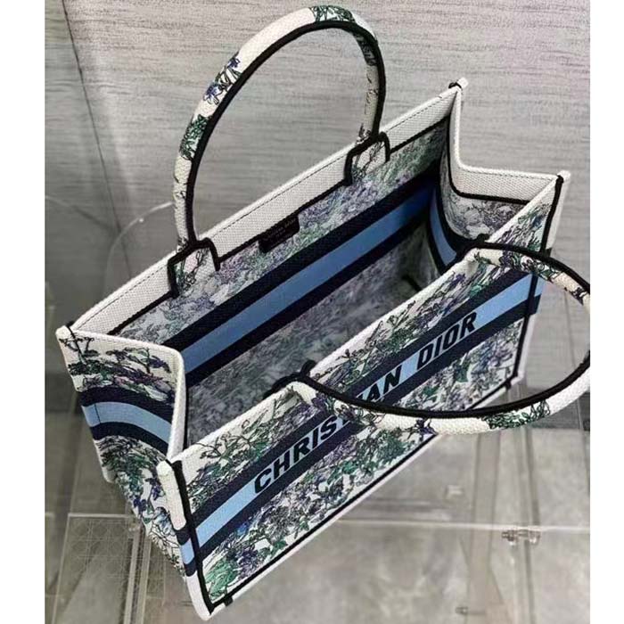 Dior Women CD Medium Book Tote White Multicolor Flowers Constellation Embroidery