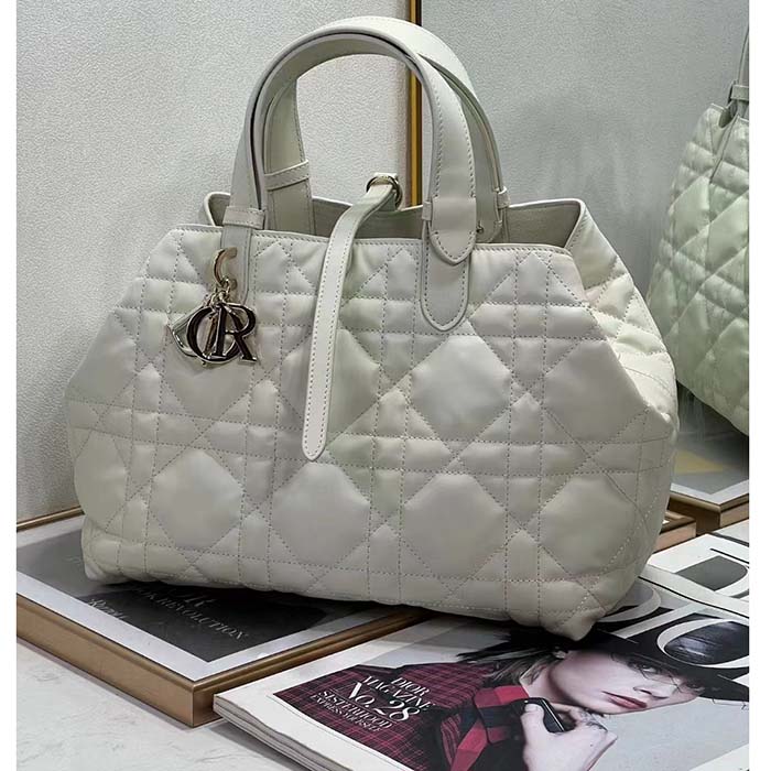 Dior Women CD Medium Dior Toujours Bag Latte Macrocannage Calfskin