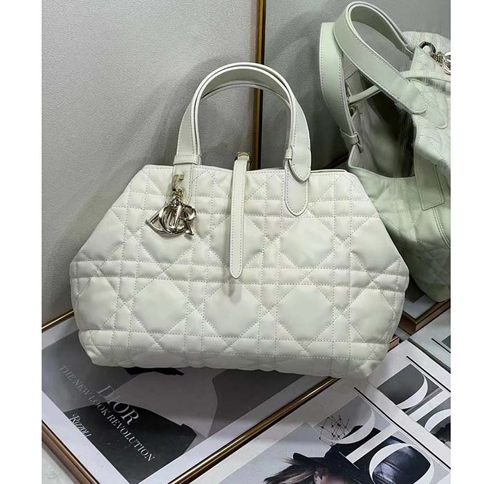 Dior Women CD Medium Dior Toujours Bag Latte Macrocannage Calfskin