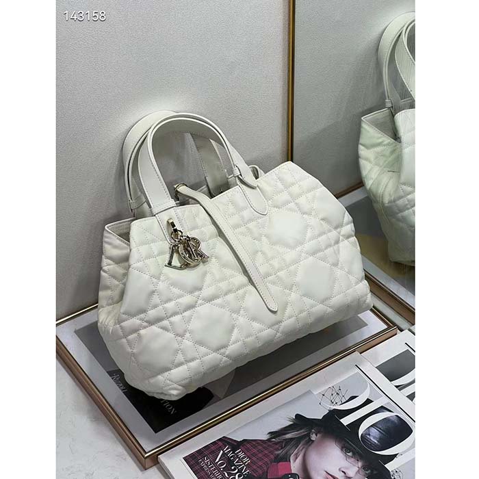 Dior Women CD Medium Dior Toujours Bag Latte Macrocannage Calfskin