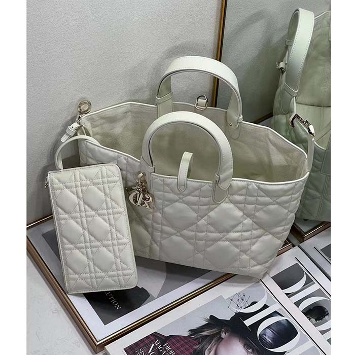 Dior Women CD Medium Dior Toujours Bag Latte Macrocannage Calfskin
