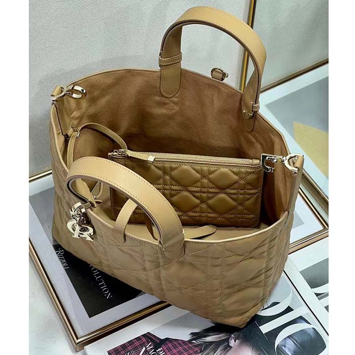 Dior Women CD Medium Dior Toujours Bag Medium Tan Macrocannage Calfskin