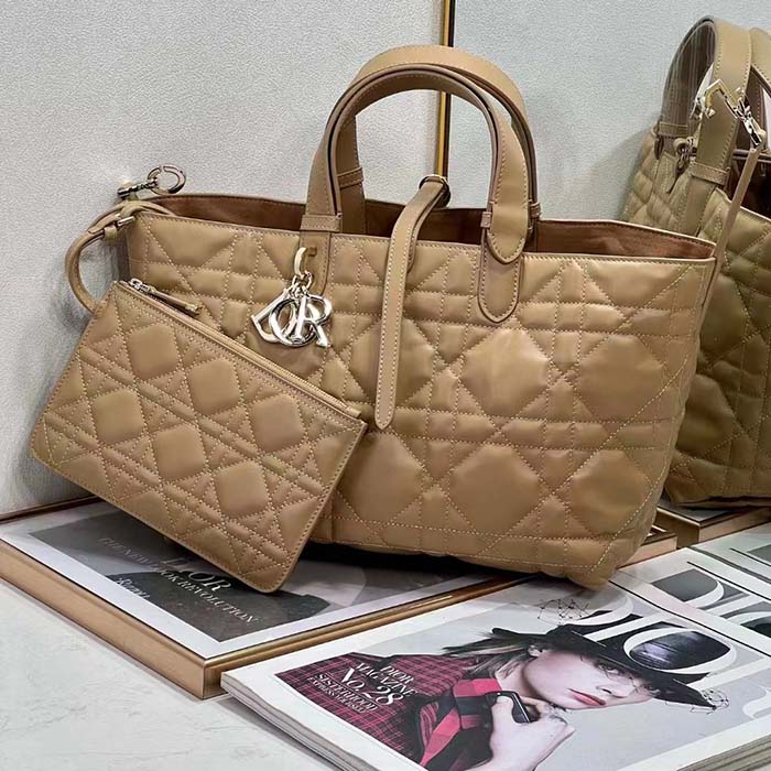Dior Women CD Medium Dior Toujours Bag Medium Tan Macrocannage Calfskin