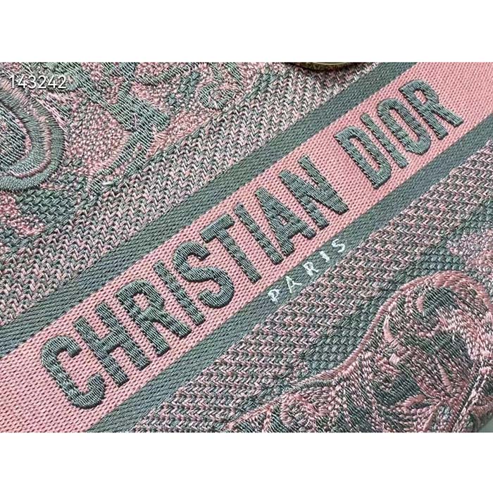 Dior Women CD Medium Lady D-Lite Bag Gray Pink Toile De Jouy Reverse Embroidery