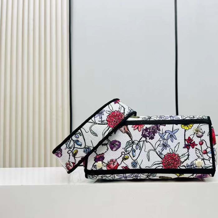 Dior Women CD Medium Lady D-Lite Bag White Multicolor Florilegio Embroidery