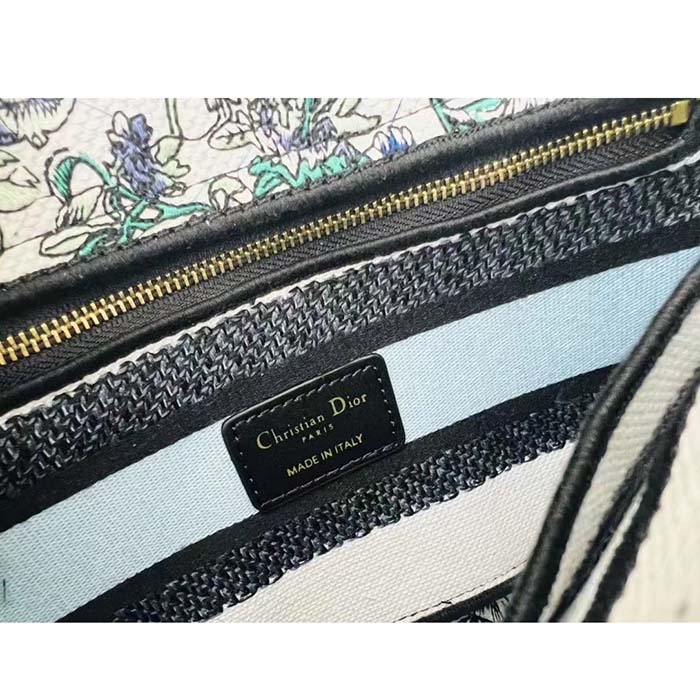 Dior Women CD Medium Lady D-Lite Bag White Multicolor Flowers Constellation Embroidery