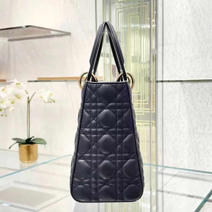 Dior Women CD Medium Lady Dior Bag Black Cannage Lambskin