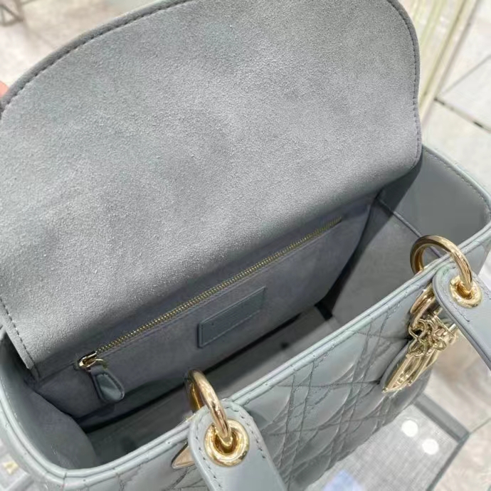 Dior Women CD Medium Lady Dior Bag Gray Stone Cannage Lambskin