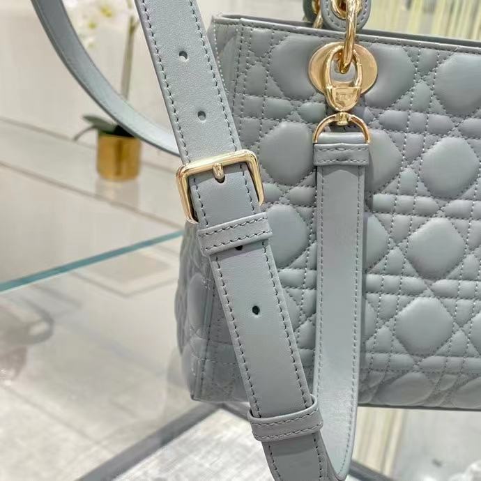 Dior Women CD Medium Lady Dior Bag Gray Stone Cannage Lambskin