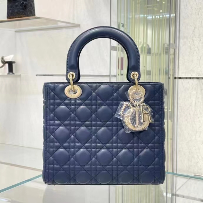 Dior Women CD Medium Lady Dior Bag Royal Blue Cannage Lambskin