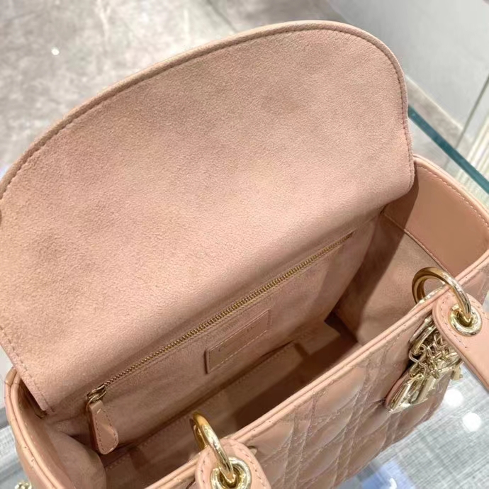 Dior Women CD Medium Lady Dior Bag Sand Pink Cannage Lambskin