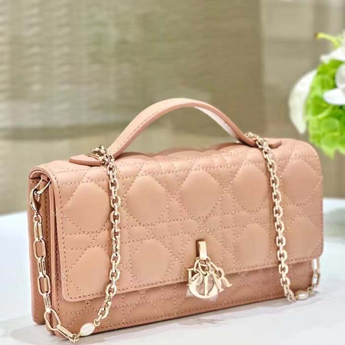 Dior Women CD Miss Dior Mini Bag Rose Des Vents Cannage Lambskin