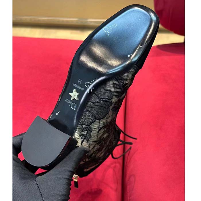 Dior Women CD Naughtily-D Ankle Boot Black Transparent Mesh Suede Embroidered Roses