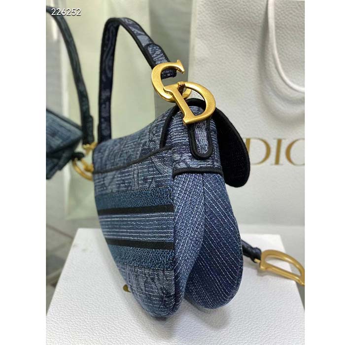 Dior Women CD Saddle Bag Denim Blue Albero Della Vita Embroidery