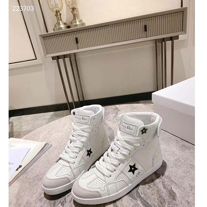 Dior Women CD Shoes Dior Star High-Top Sneaker White Calfskin Suede