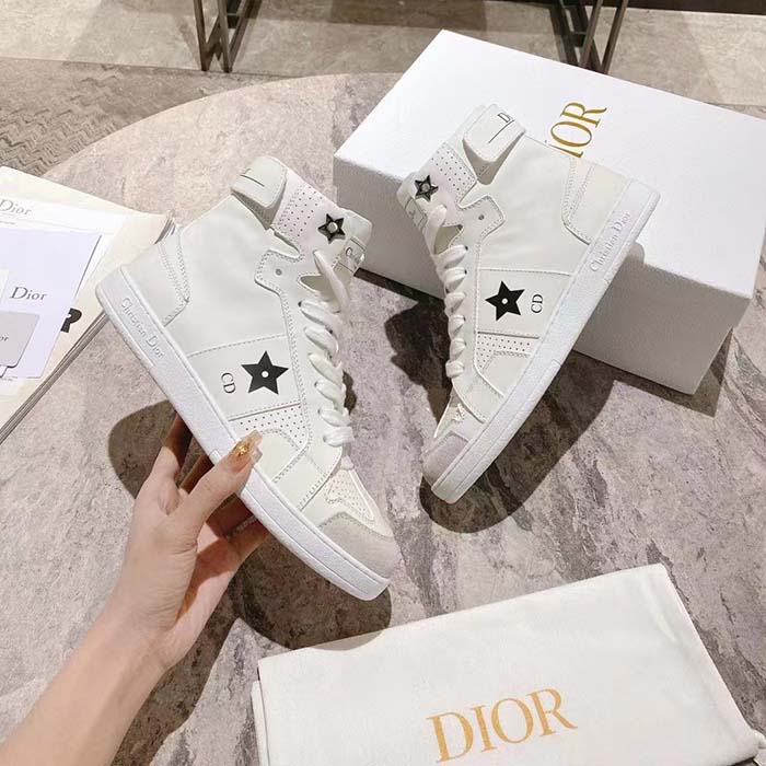 Dior Women CD Shoes Dior Star High-Top Sneaker White Calfskin Suede