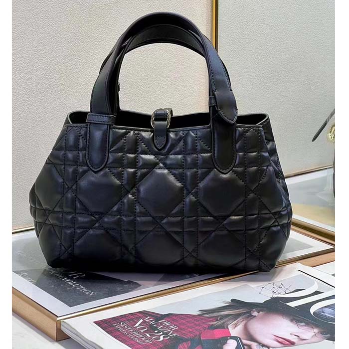 Dior Women CD Small Dior Toujours Bag Black Macrocannage Calfskin