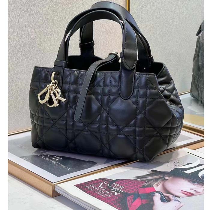 Dior Women CD Small Dior Toujours Bag Black Macrocannage Calfskin