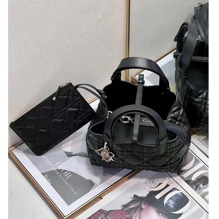 Dior Women CD Small Dior Toujours Bag Black Macrocannage Calfskin